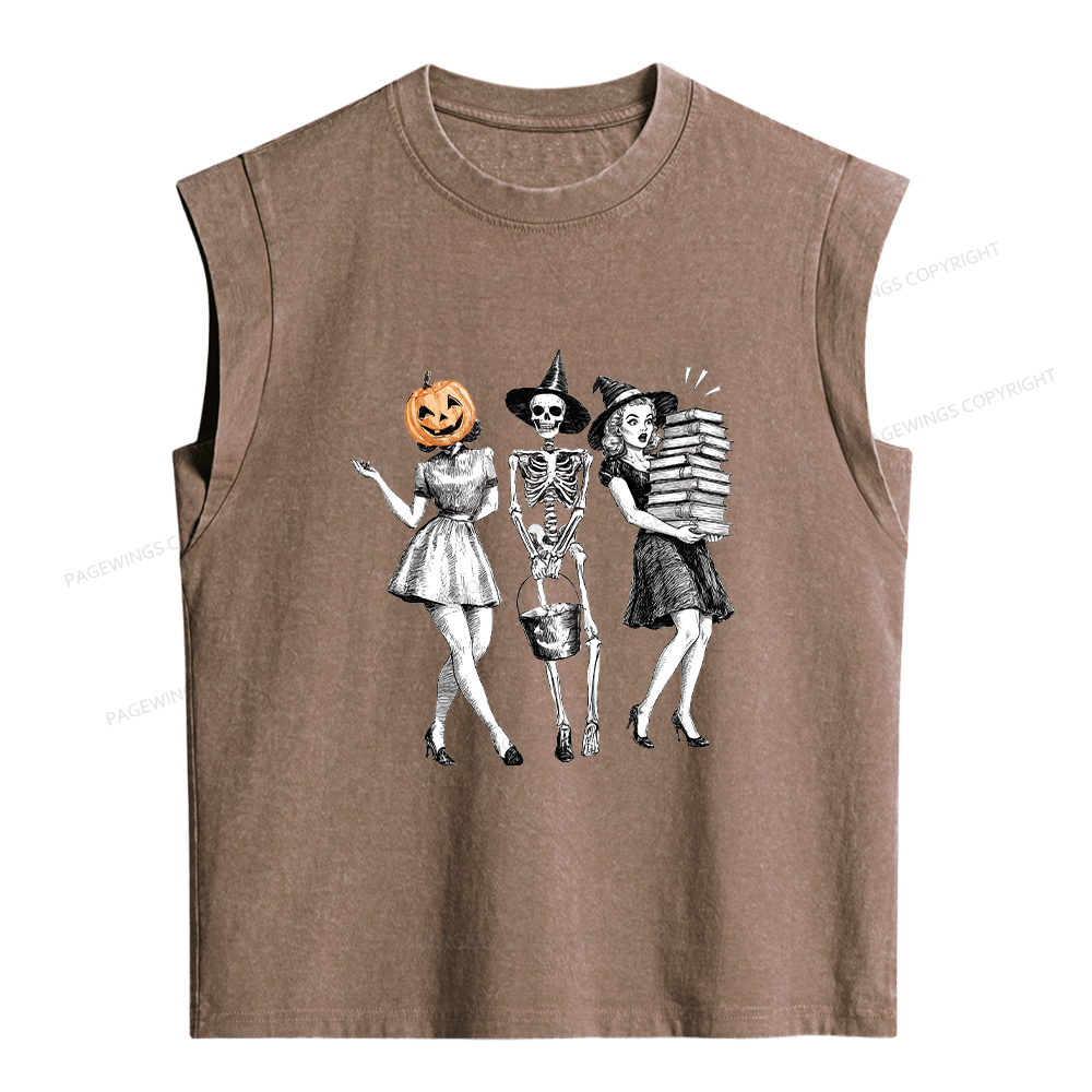 Pagewings Spooky Girl Squad Women's Washed Tank Top