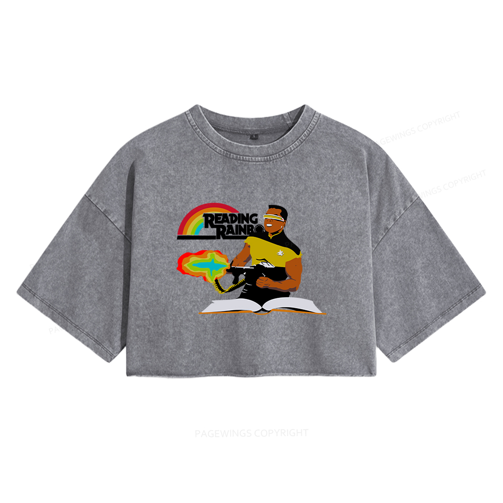 Pagewings Reading Rambo Women's Washed Cropped T-shirt