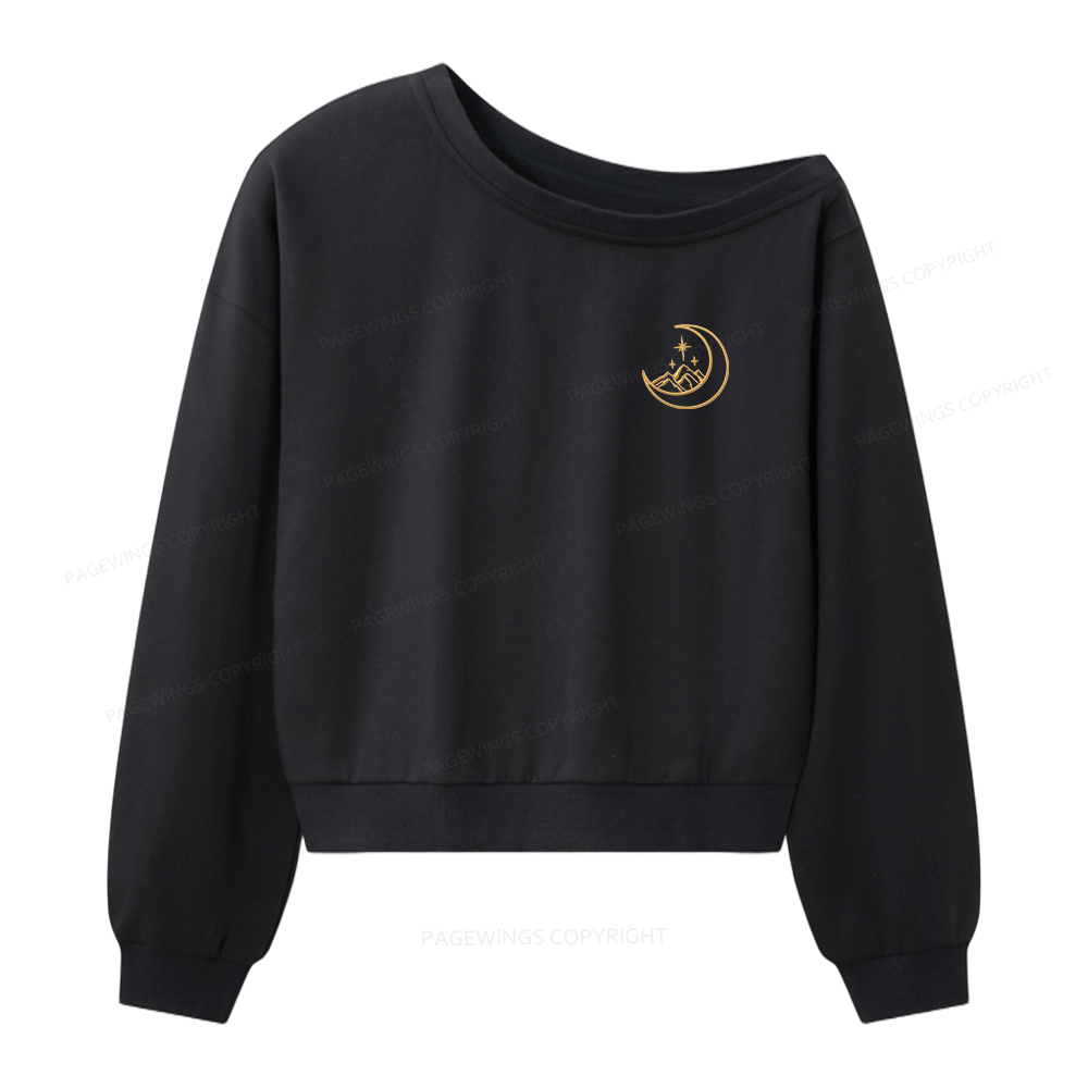 Pagewings Embroidered Fantasy Romance Books Women Off Shoulder Sweatshirt