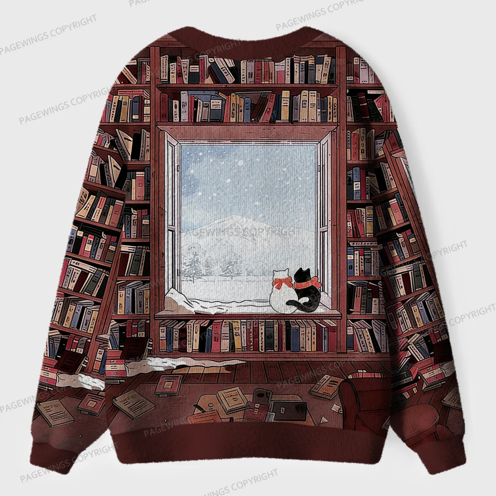 Pagewings Winter Cat Unisex Ugly Cardigan Sweaters