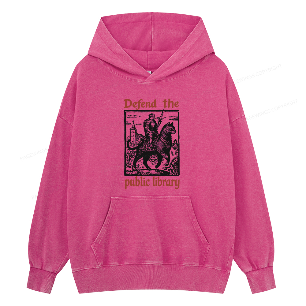 Pagewings Defend the Public Library Unisex Washed Hoodie