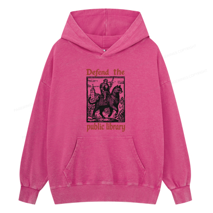 Pagewings Defend the Public Library Unisex Washed Hoodie