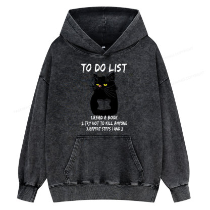 Pagewings Black Cat To Do List Unisex Washed Hoodie