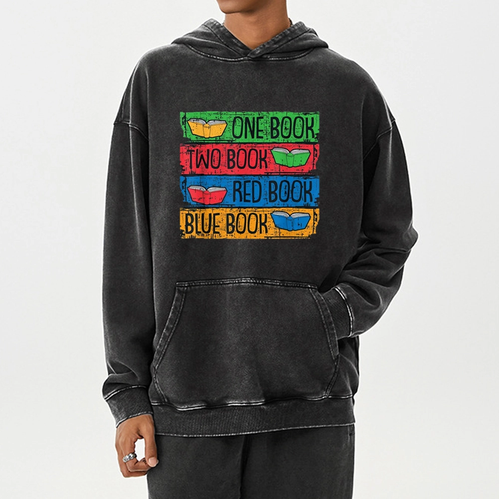 Pagewings One Book Two Books Red Book Blue Book Unisex Washed Hoodie