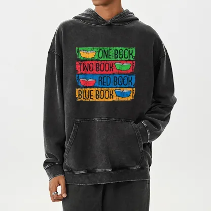 Pagewings One Book Two Books Red Book Blue Book Unisex Washed Hoodie