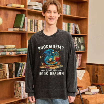 Pagewings Dragon Book Unisex Washed Long Sleeve T-shirt