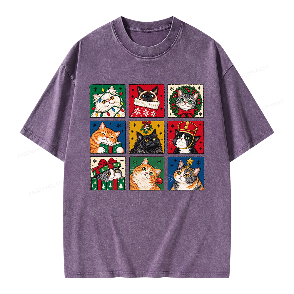 Pagewings Christmas Holiday Cat Unisex Washed T-shirt