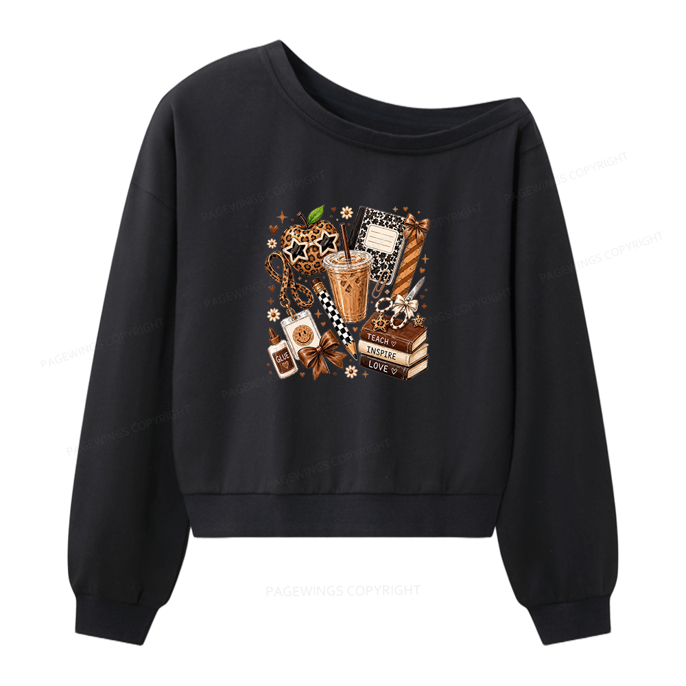 Pagewing Leopard Teacher Book Women Off Shoulder Sweatshirt
