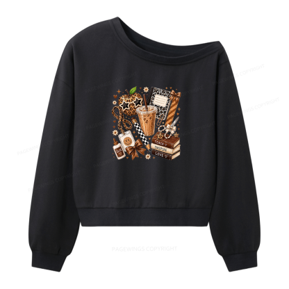 Pagewing Leopard Teacher Book Women Off Shoulder Sweatshirt