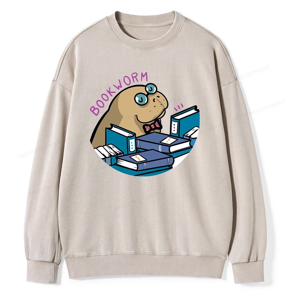 Pagewing Books Worm And Reading in Library Forever Unisex Washed Sweatshirt