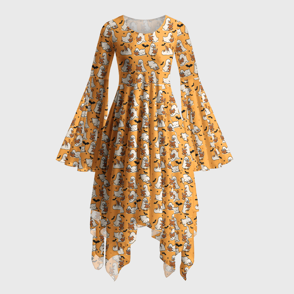 Pagewings Ghosts Love Reading Bell Sleeve Dress