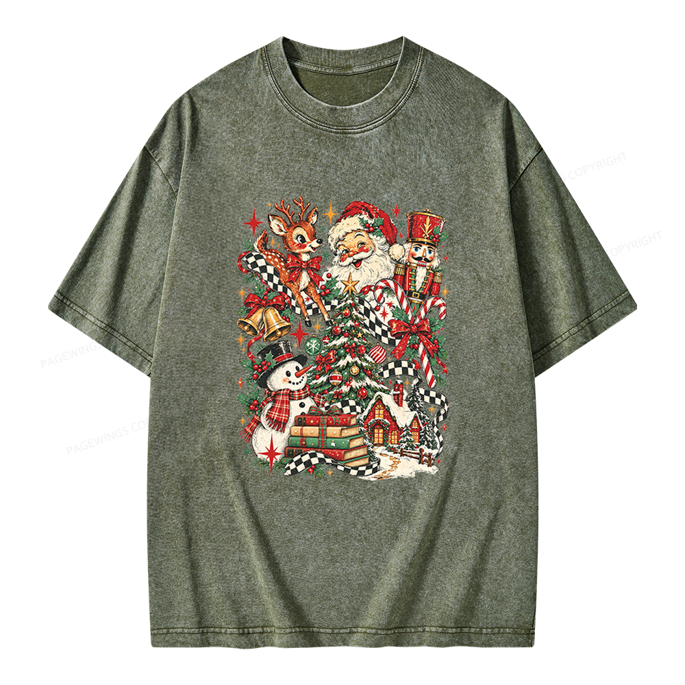 Pagewings Retro Christmas Unisex Washed T-shirt