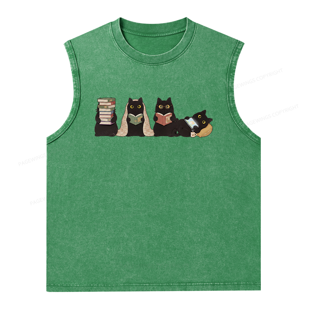 Pagewings Black Cats Reading Unisex Washed T-shirt Unisex Washed Tank Top