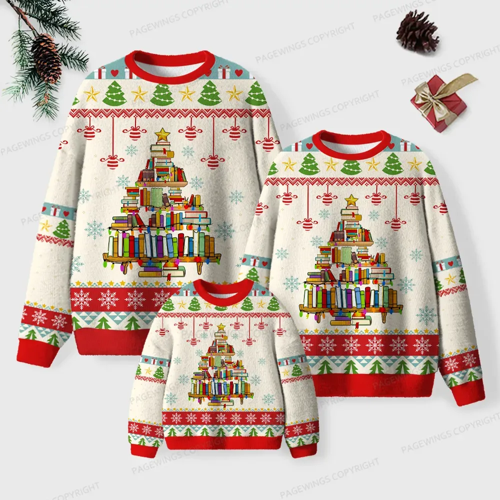 Pagewings Christmas Book Tree Unisex Ugly Knit Sweatshirt