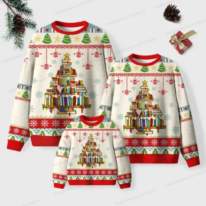 Pagewings Christmas Book Tree Unisex Ugly Knit Sweatshirt