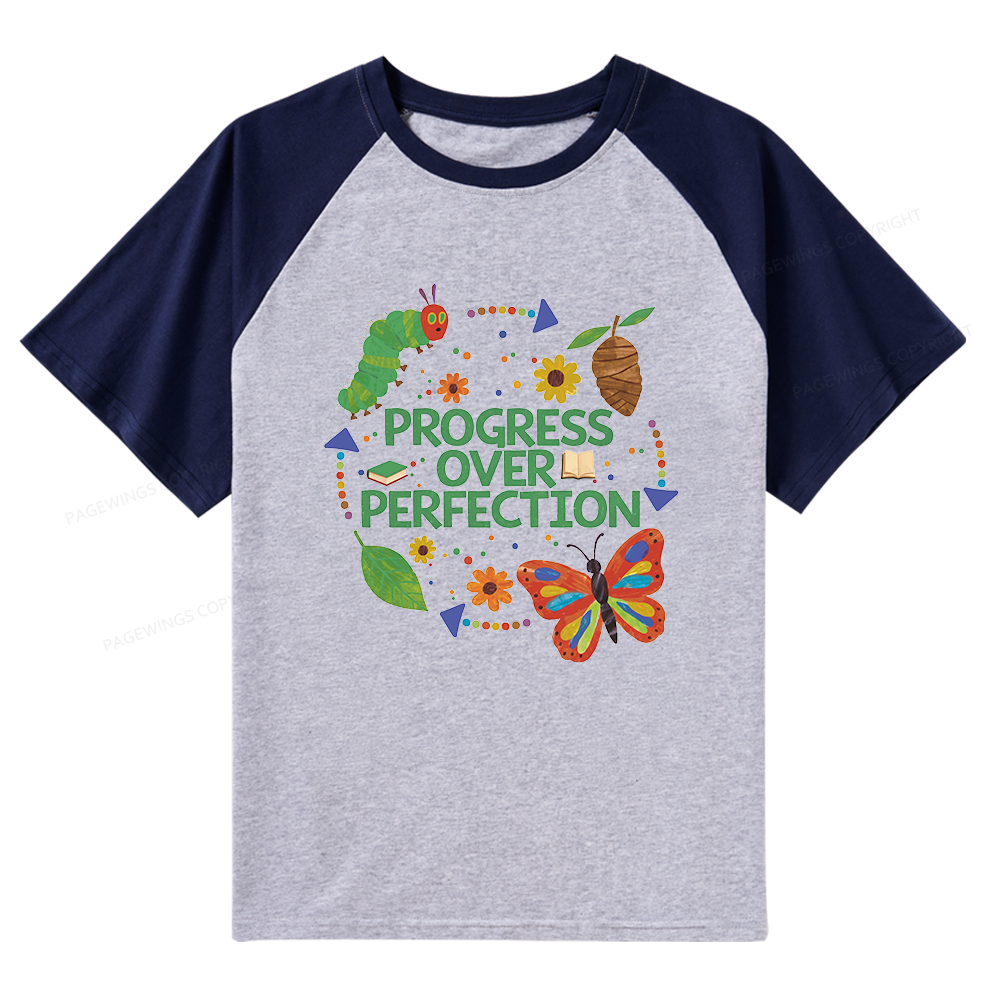 Pagewing Progress Over Perfection Raglan T-shirt