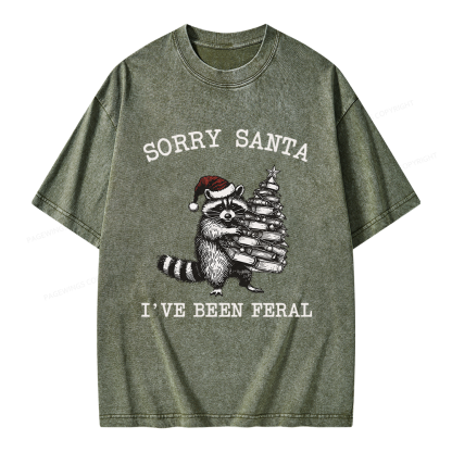 Pagewings Sorry Santa I've Been Feral Unisex Washed T-shirt