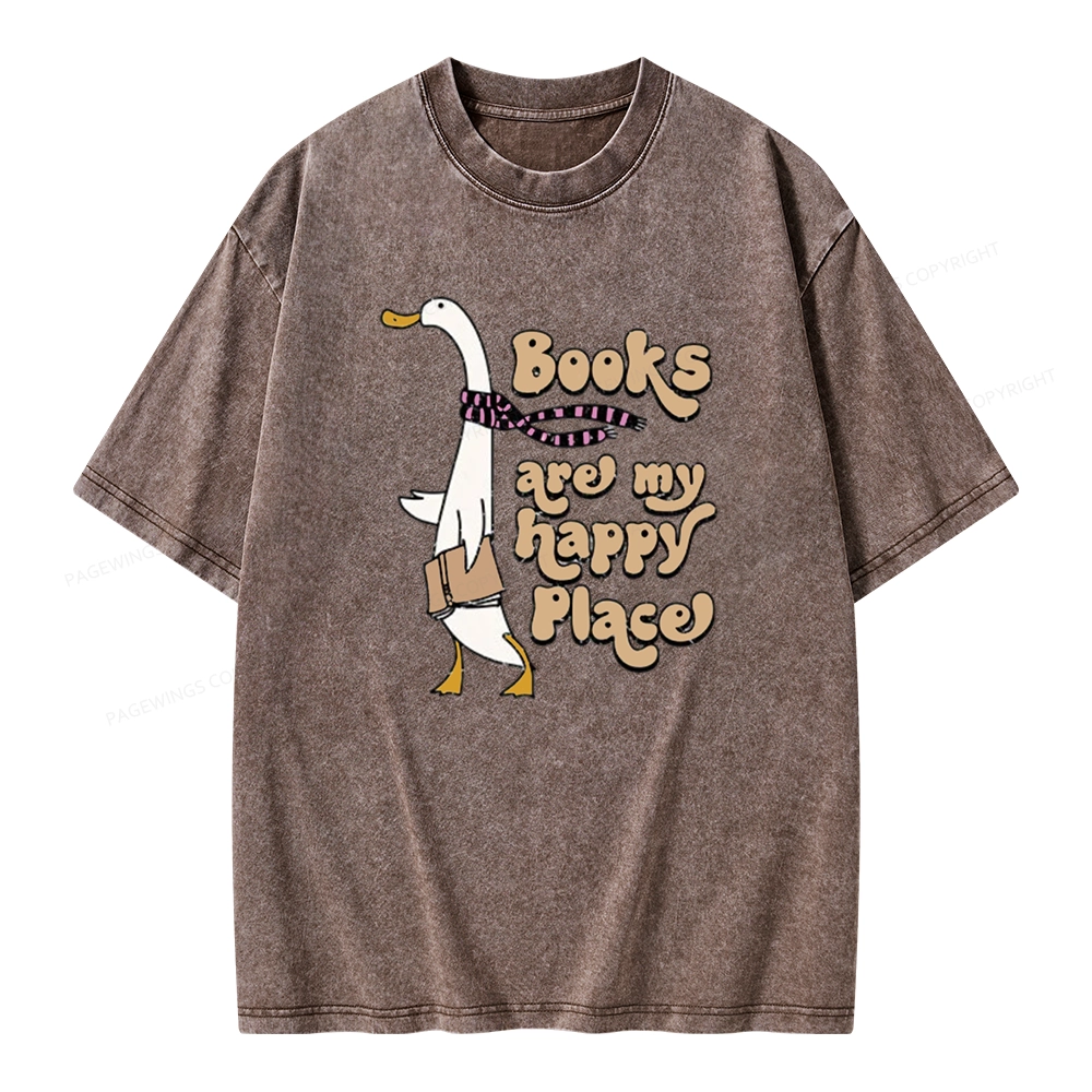 Pagewings Books Are My Happy Place Unisex Washed T-shirt