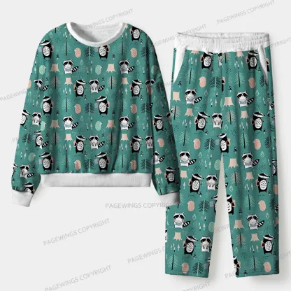 Pagewings Raccoon Loves Reading Unisex Flannel Pajama Set