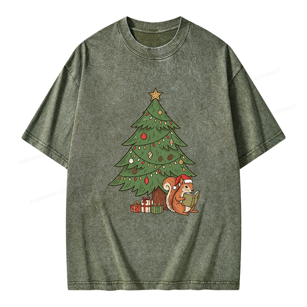 Pagewings Christmas Reading Unisex Washed T-shirt