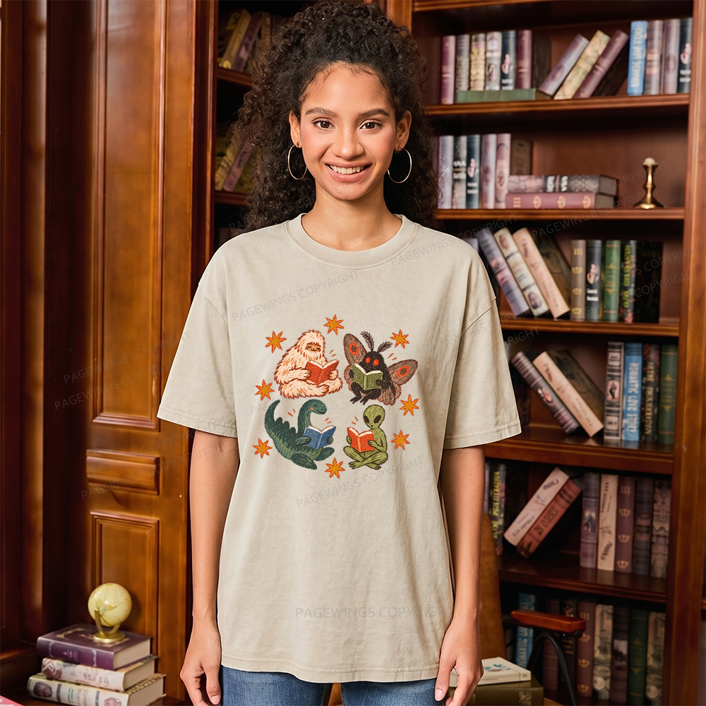 Pagewings Reading Cryptids Unisex Washed T-shirt