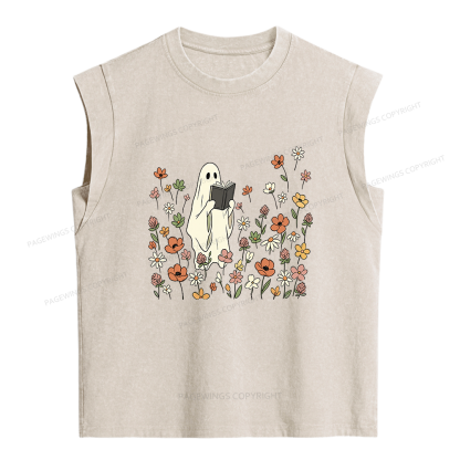 Pagewings Reading Ghost  Women's Washed Tank Top