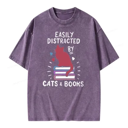 Pagewing Book Fun Cat Book Funny Unisex Washed T-shirt