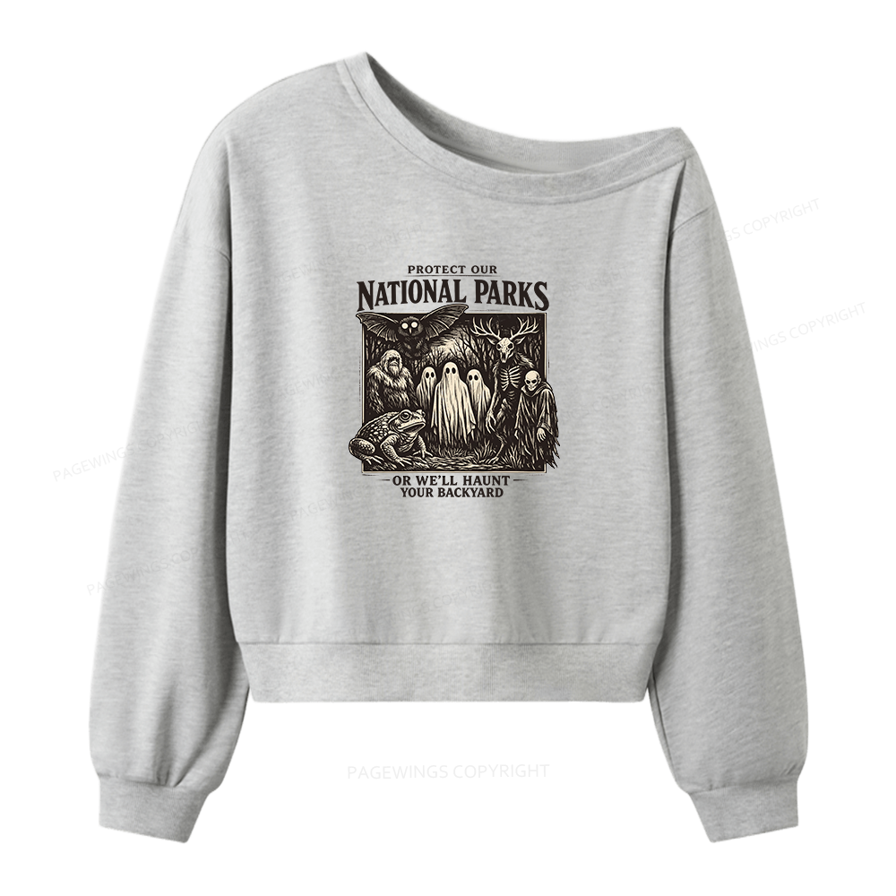 Pagewings Protect Our National Parks Women Off Shoulder Sweatshirt