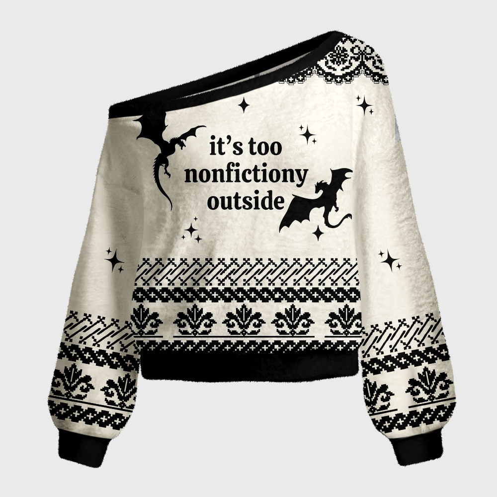 Pagewings Fantasy Graphic Off Shoulder Ugly Knit Sweater