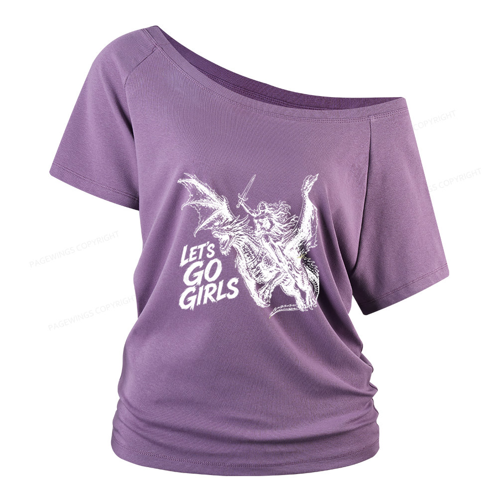 Pagewings Woman Dragon Rider Women Off Shoulder T-shirts