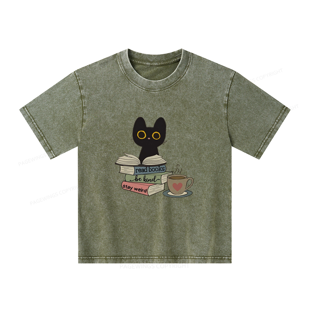 Pagewings Read Books Be Kind Stay Weird Unisex Kids Washed T-shirt