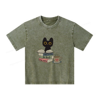 Pagewings Read Books Be Kind Stay Weird Unisex Kids Washed T-shirt