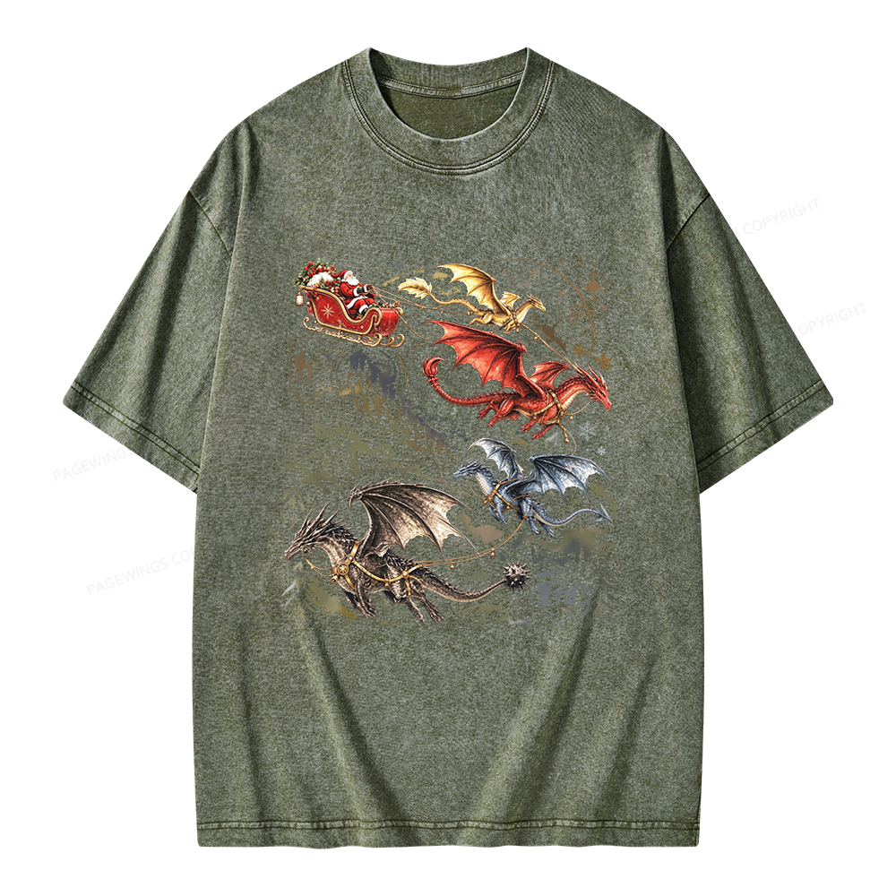 Pagewings Dragon Rider Holiday Unisex Washed T-shirt