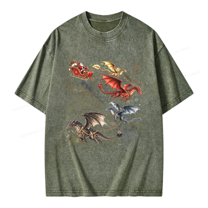 Pagewings Dragon Rider Holiday Unisex Washed T-shirt