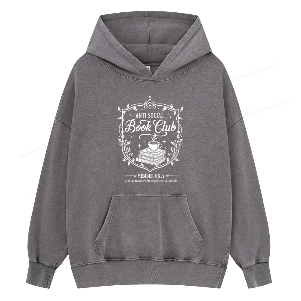 Pagewings Anti Social Book Club Unisex Washed Hoodie