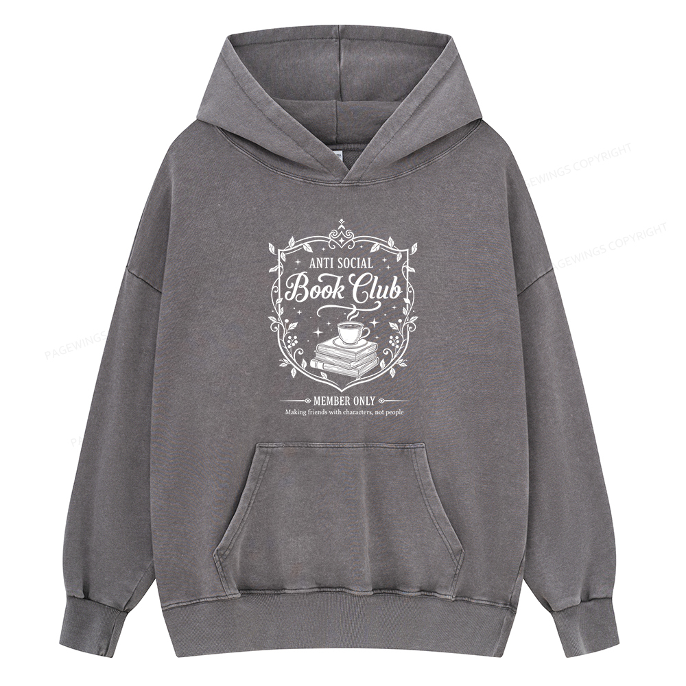 Pagewings Anti Social Book Club Unisex Washed Hoodie