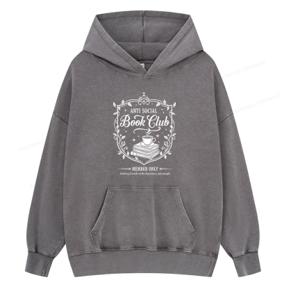 Pagewings Anti Social Book Club Unisex Washed Hoodie