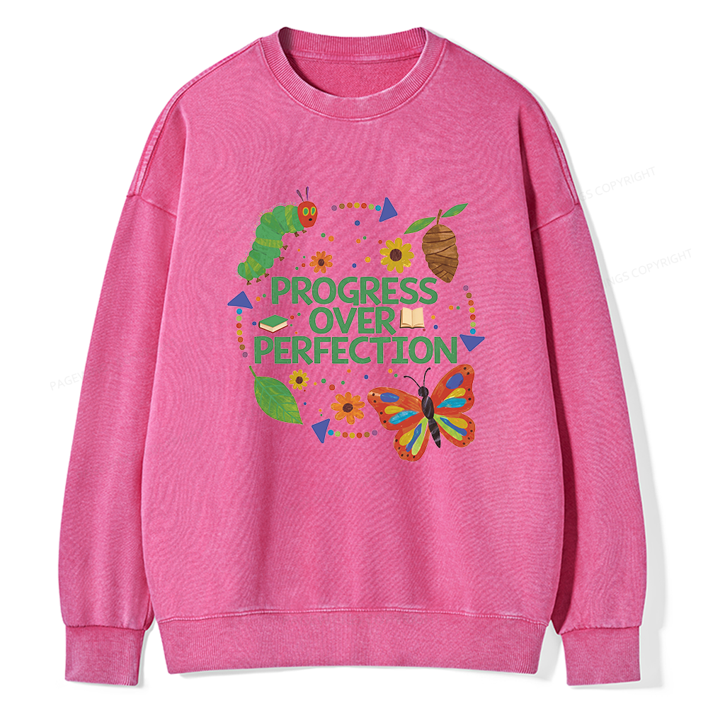 Pagewing Progress Over Perfection Unisex Washed Sweatshirt