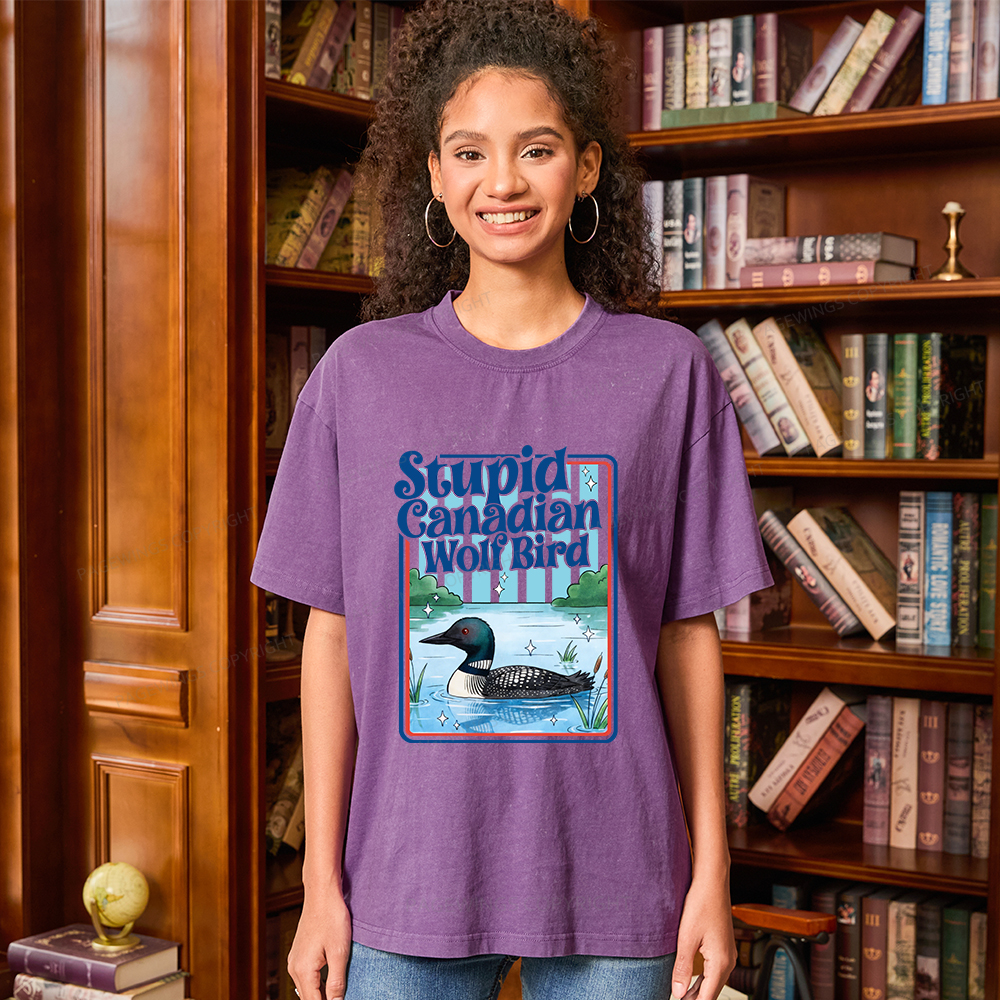 Pagewings Stupid Canadian Wolf Bird Unisex Washed T-shirt