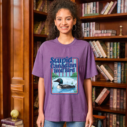 Pagewings Stupid Canadian Wolf Bird Unisex Washed T-shirt