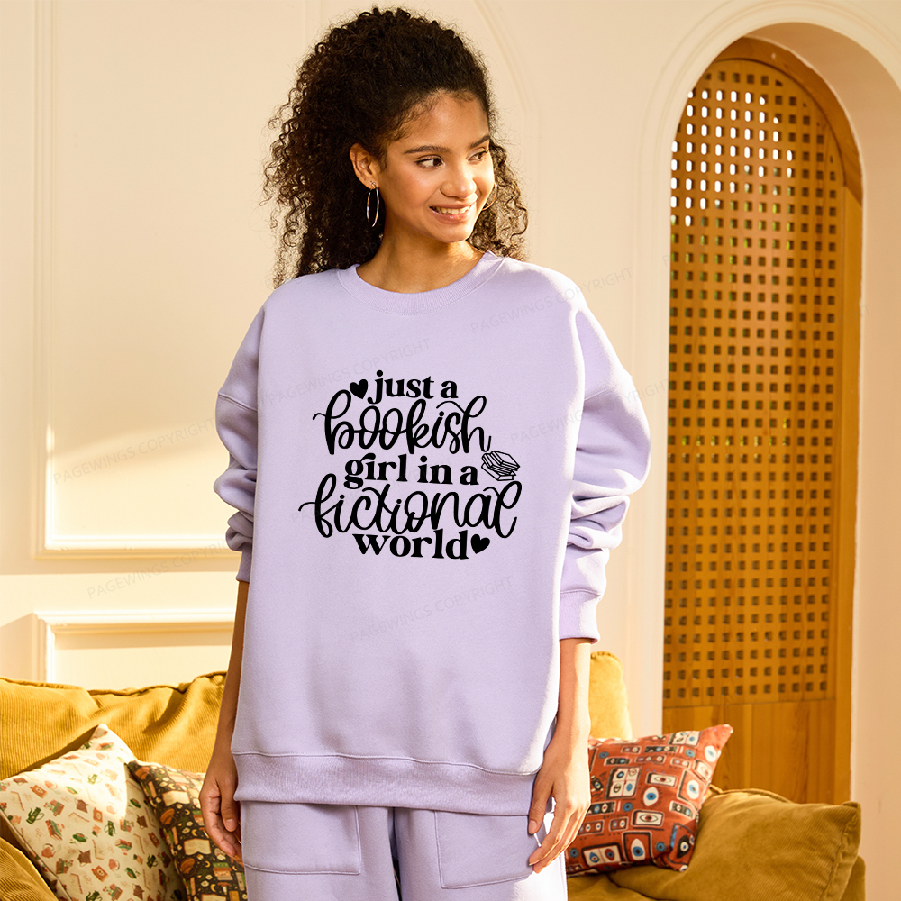 Pagewings Just A Bookish Girl In A Fictional World Unisex Fleece Sweatshirt Set 