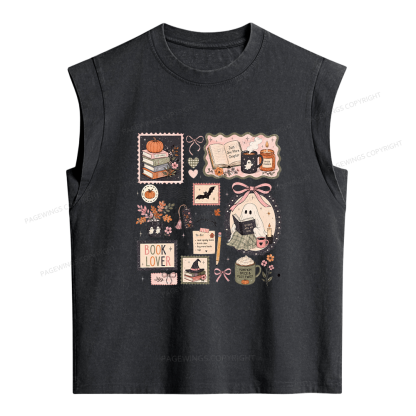 Pagewings Halloween Book Club Women's Washed Tank Top