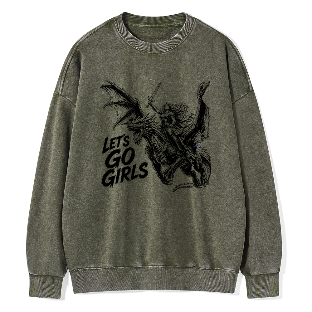 Pagewings Woman Dragon Rider Unisex Washed Sweatshirt