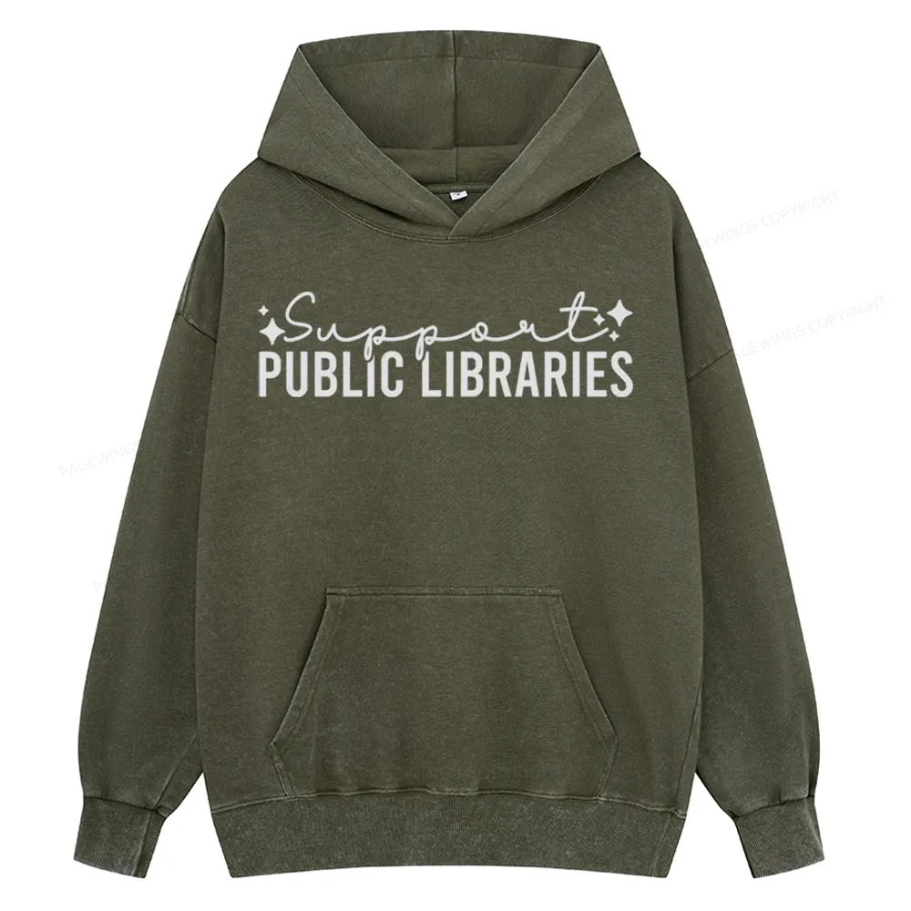 Pagewings Public Libraries Unisex Washed Hoodie