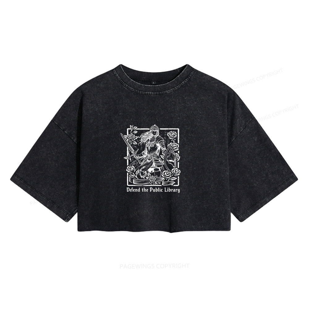 Pagewings Defend The Public Library Women's Washed Cropped T-shirt
