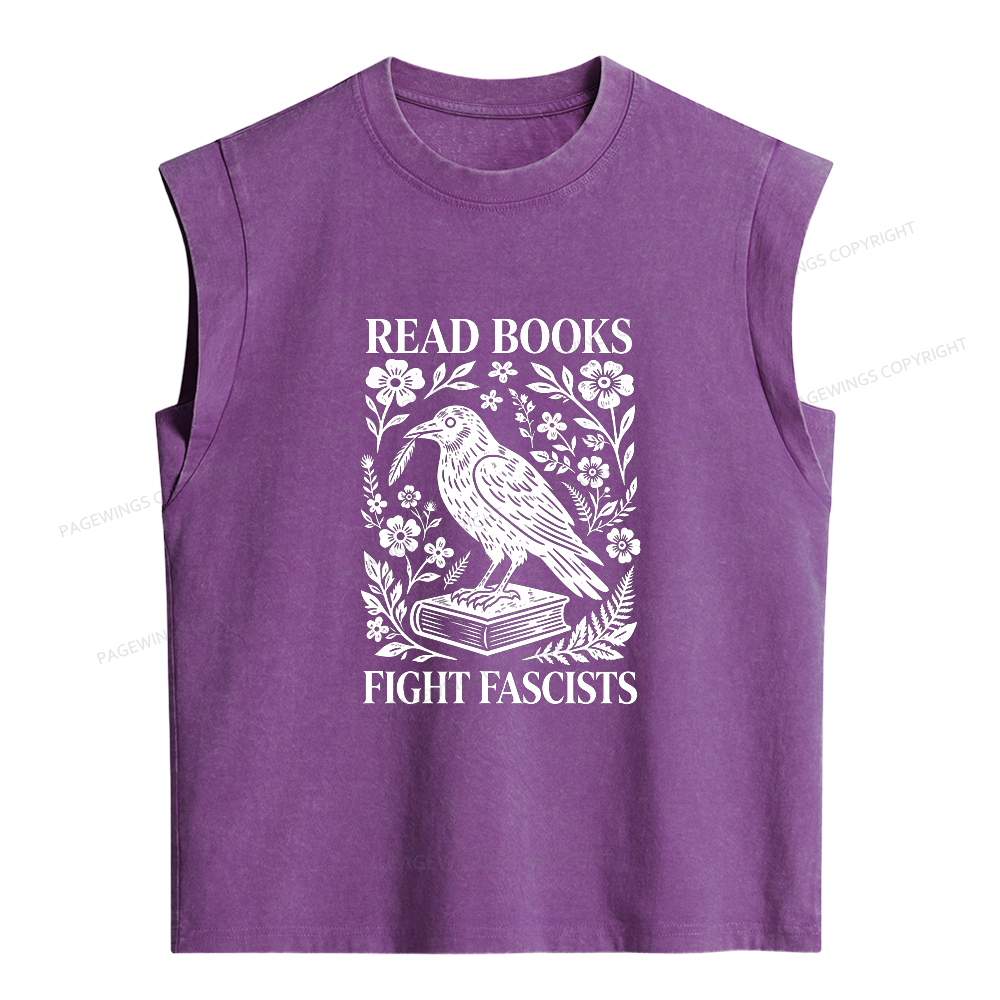 Pagewings Read Books Fight Fascists Women's Washed Tank Top