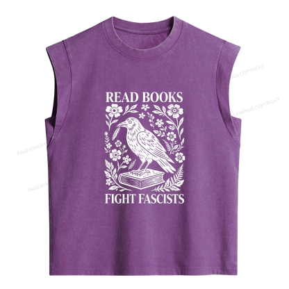 Pagewings Read Books Fight Fascists Women's Washed Tank Top