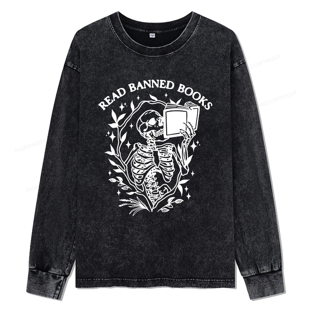 Pagewings Read Banned Books Unisex Washed Long Sleeve T-shirt