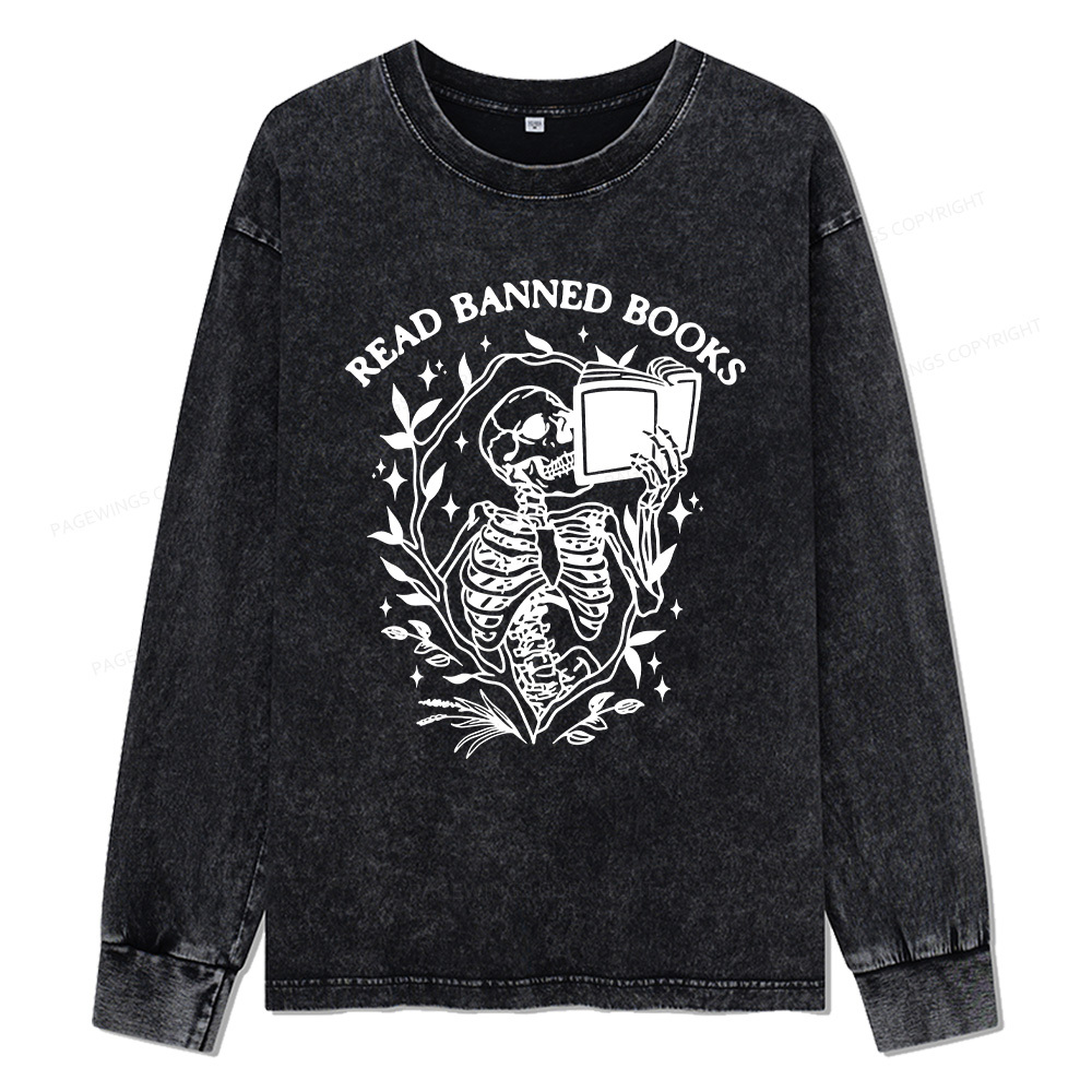 Pagewings Read Banned Books Unisex Washed Long Sleeve T-shirt