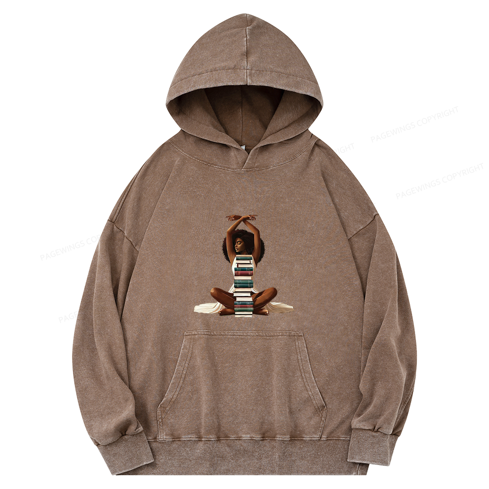 Pagewings Black Girl Reading Unisex Washed Hoodie